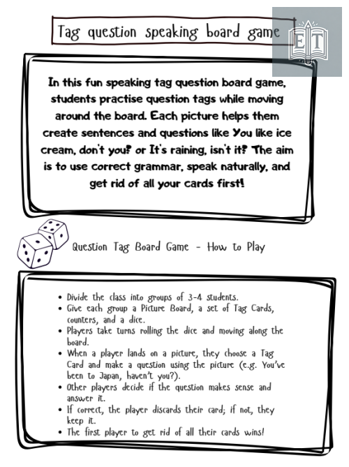 Tag Question Speaking Board Game
