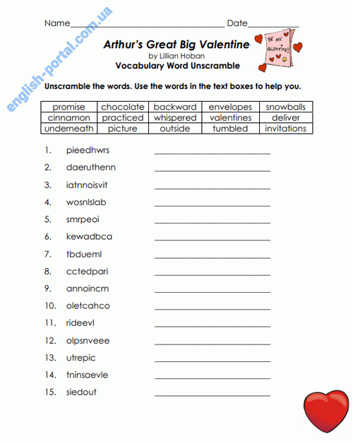 Download Arthur`s Great Big Valentine Worksheet