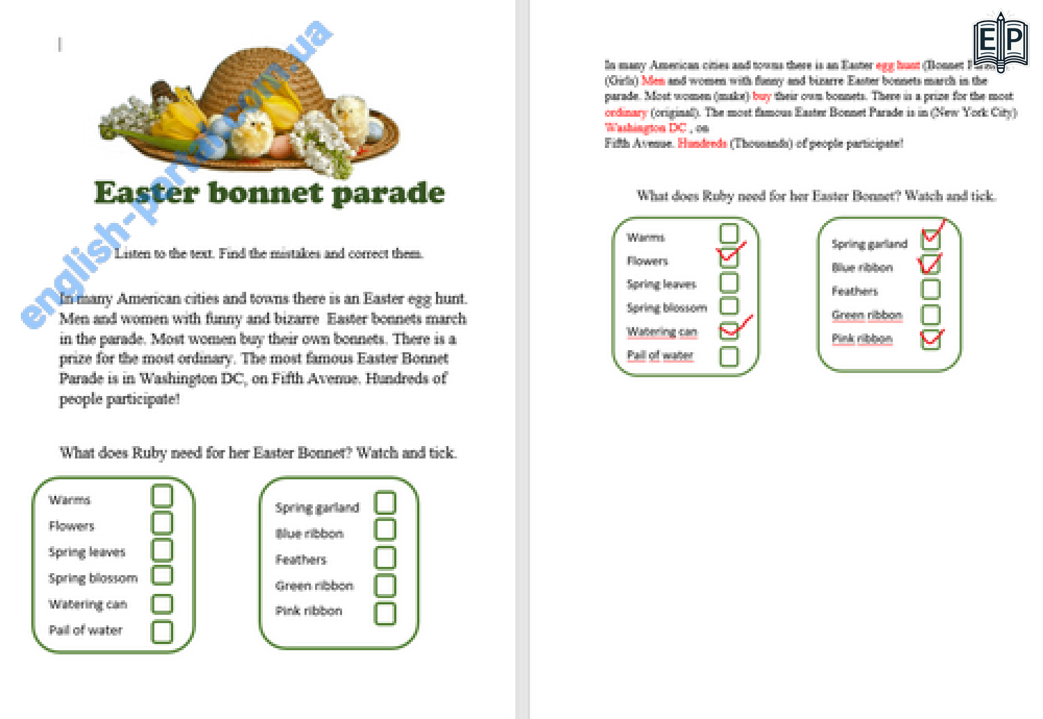 Download Easter Bonnet Parade Worksheet
