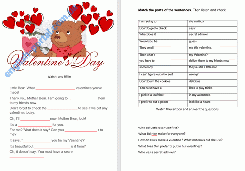 Download Little Bear Valentine`s Day Worksheet