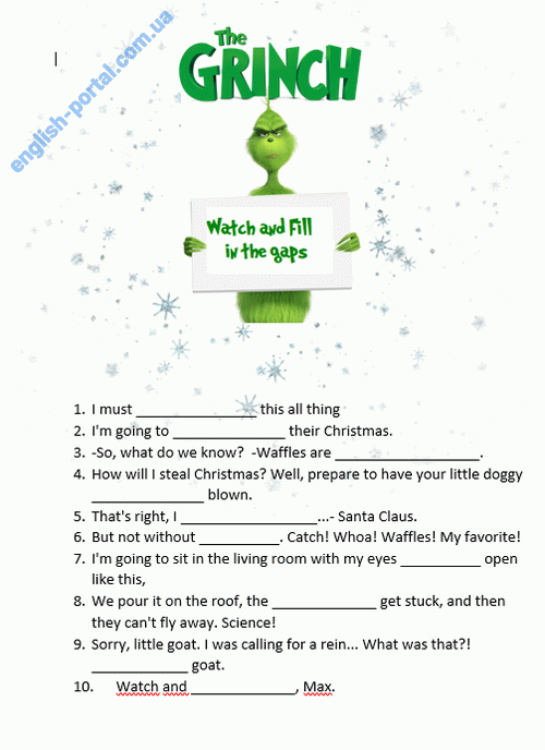 Download The Grinch Watch and Fill in the Gaps Worksheet