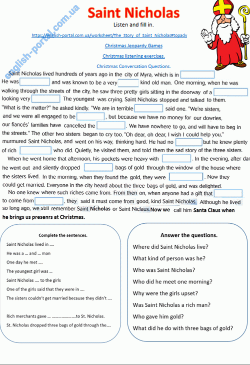 Download The Story of Saint Nicholas Worksheet