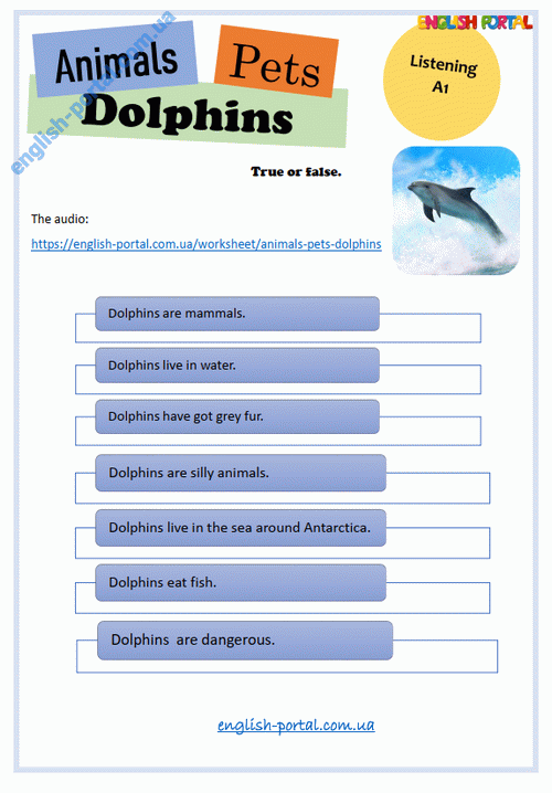 Download Animals/Pets - Dolphins Worksheet