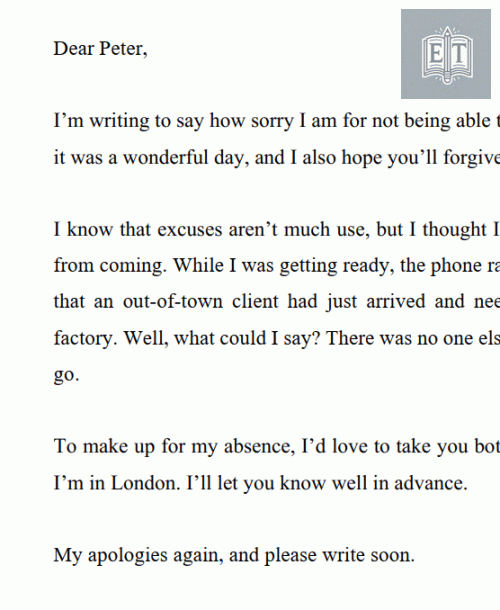 Apology Letter: For Not Attending a Wedding