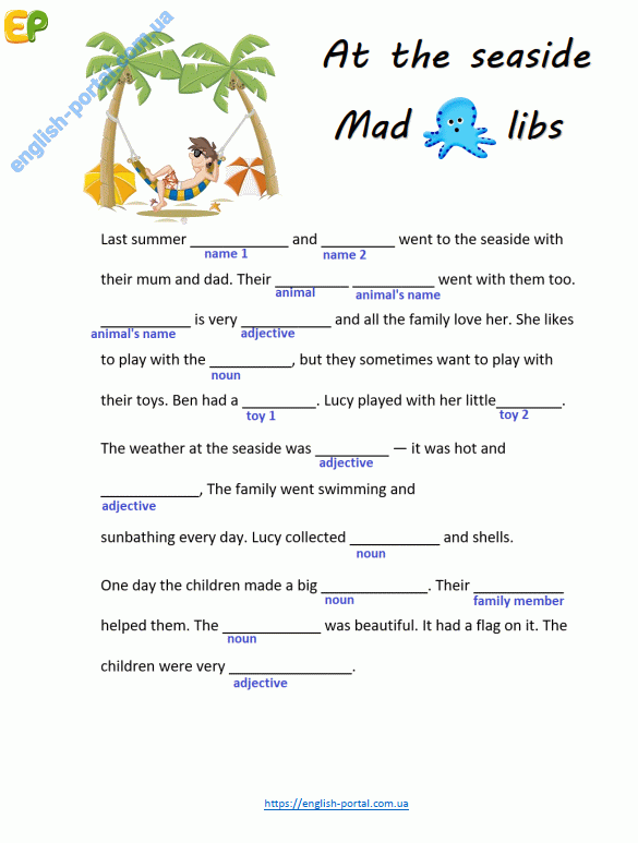Download At the Seaside Mad Libs