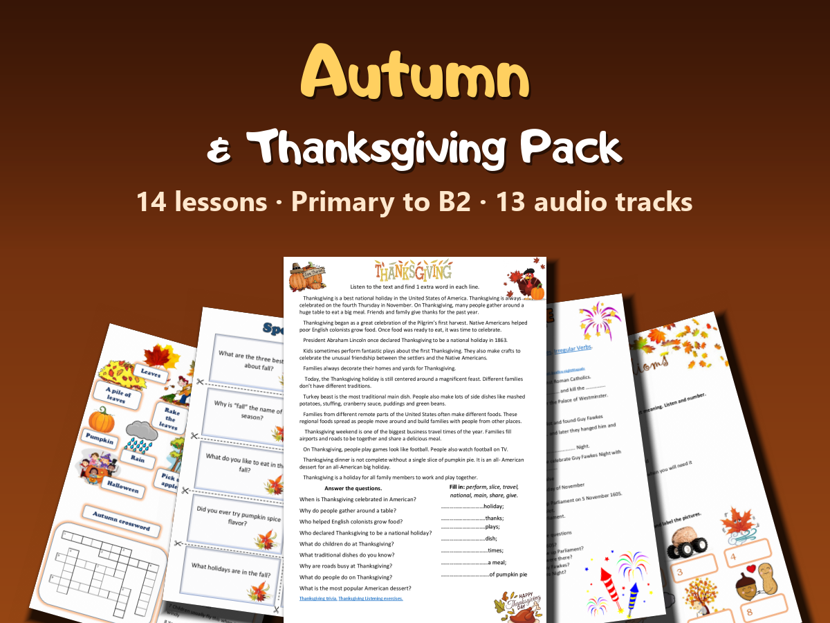 Autumn & Thanksgiving ESL Worksheet Pack