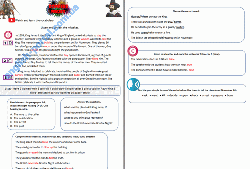 Download Bonfire Night Guy Fawkes Worksheet keys