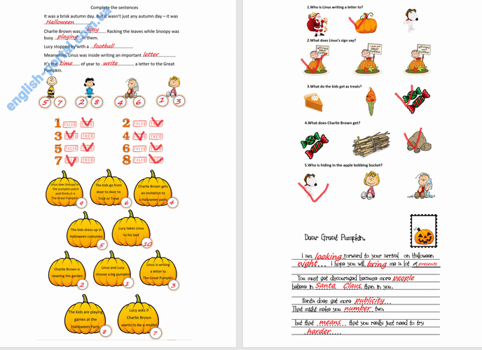 Download It is the Great Pumpkin Charlie Brown Worksheet key