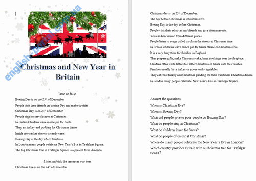 Download Chrismas and New Year in Britain Worksheet
