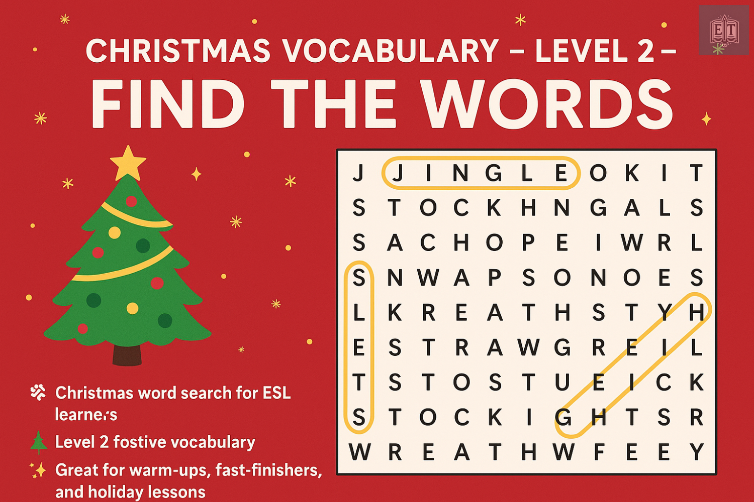 Christmas Vocabulary – Level 2 – Find the Words