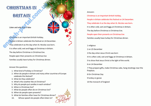 Download Christmas in Britain 1 Worksheet