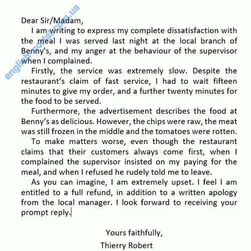 Download Sample Letter - Complaint About Poor Service 2