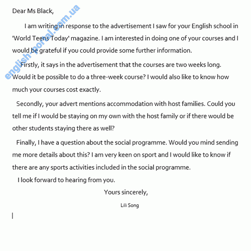 Download Sample Letter - Requesting Information About Courses