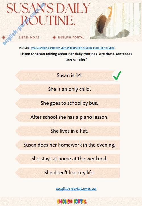 Download Daily Routines - Susan`s Daily Routine Worksheet