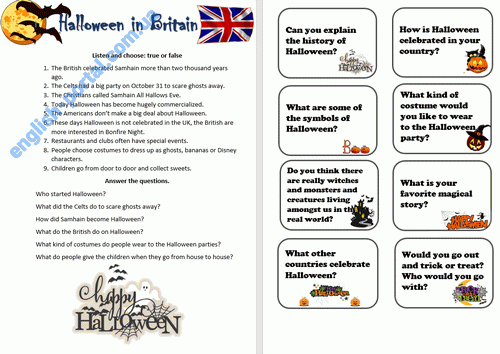 Download Halloween in Great Briatain Worksheet