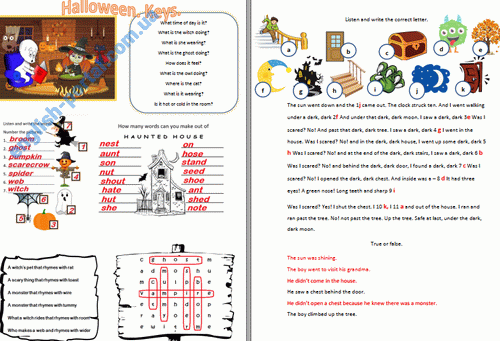 Download Halloween Pack 3 Worksheet keys