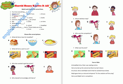 Download Horrid Henry Knows It All Workshhet