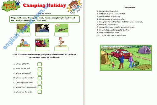 Download Horrid Henry Camping Holiday Worksheet