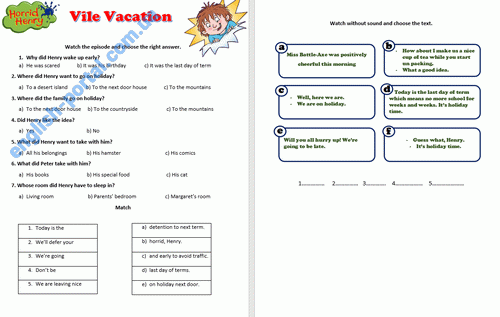 Download Horrid Henry Vile Vacation Worksheet