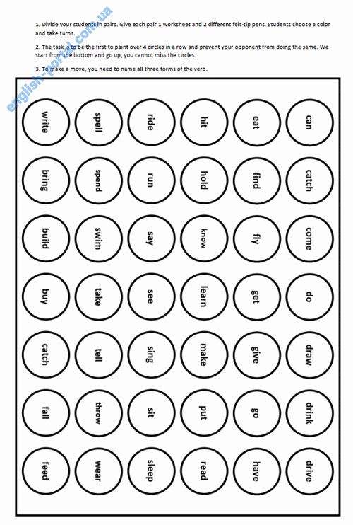 Download Irregular Verbs Game Four in a row