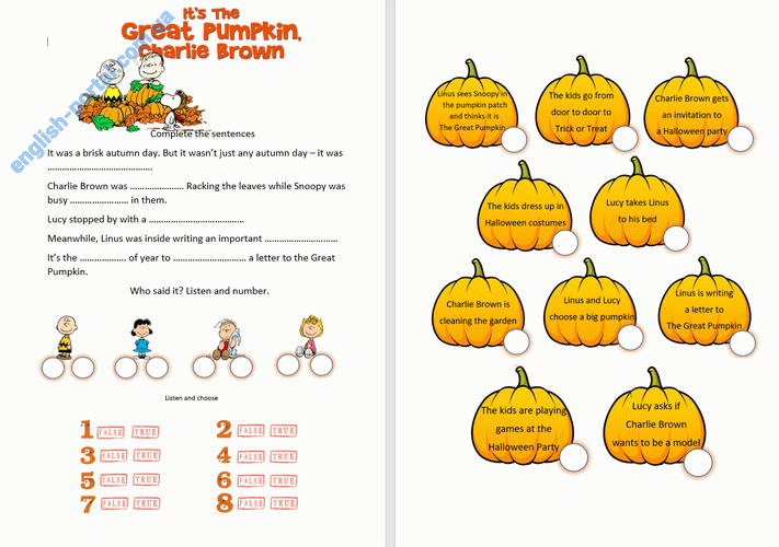 Download It is the Great Pumpkin Charlie Brown Worksheet