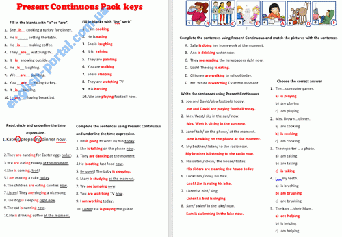 Present Continuous Pack Answer Key