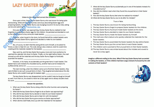 Download Lazy Easter Bunny Worksheet