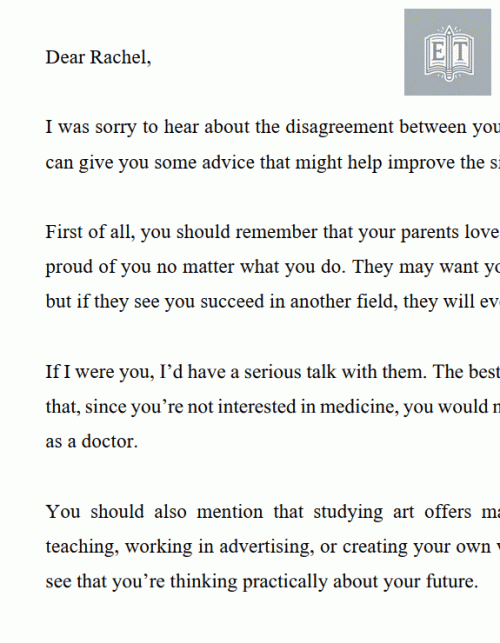 Letter of Advice: Resolving a Disagreement with Your Parents