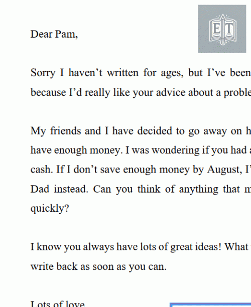 Letter of Advice: Asking for Advice About Money