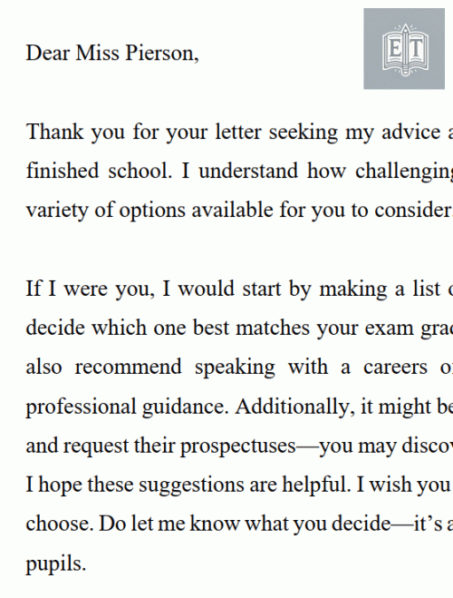 Letter of Advice: Giving Advice About Plans After High School
