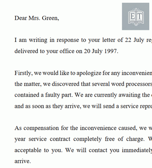 Letter of Apology: Defective, Damaged, or Incomplete Product