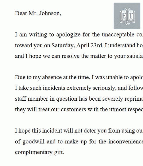 Letter of Apology: Disgraceful Conduct