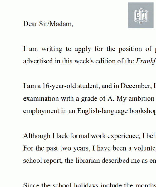 Letter of Application: Apply for the Position of Part-Time Shop Assistant