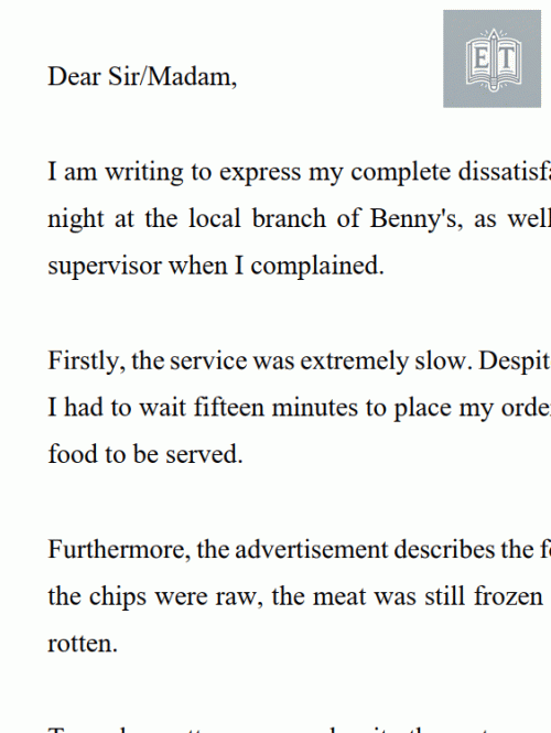 Letter of Complaint: About Poor Service (Sample 2)