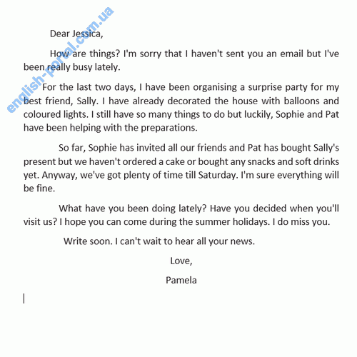 Informal Letter to a Friend: About a Surprise Party
