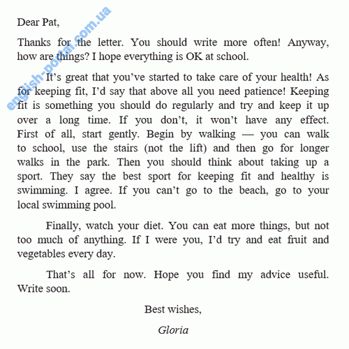 Informal Letter to a Friend: About Staying Healthy