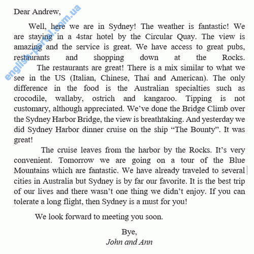 Informal Letter to a Friend: About Visiting Sydney