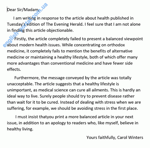 Download Letter to the Editor About a Health Article