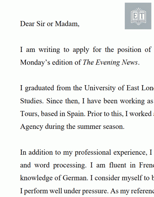 Letter of Application: Apply for the Position of Senior Tour Guide