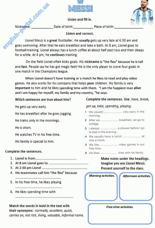 Download Lionel Messi Reading Comprehension a1-a2