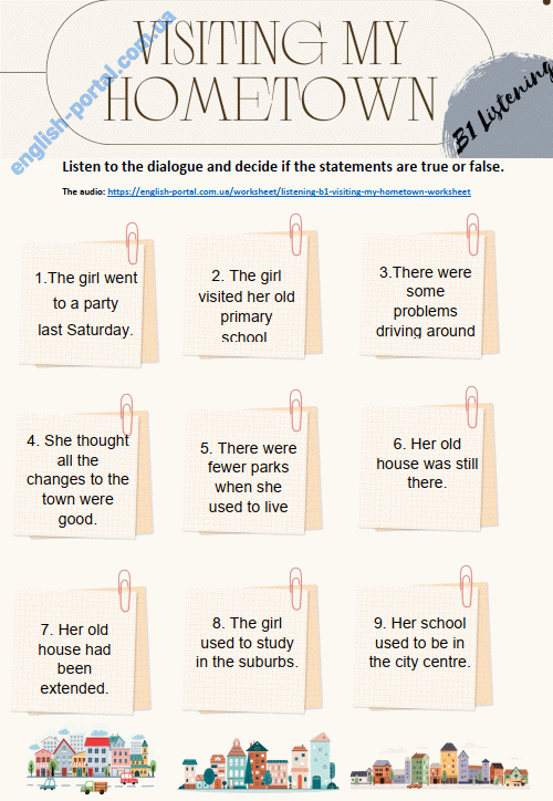 Download Listening B1 Places to Live: Visiting My Hometown Worksheet