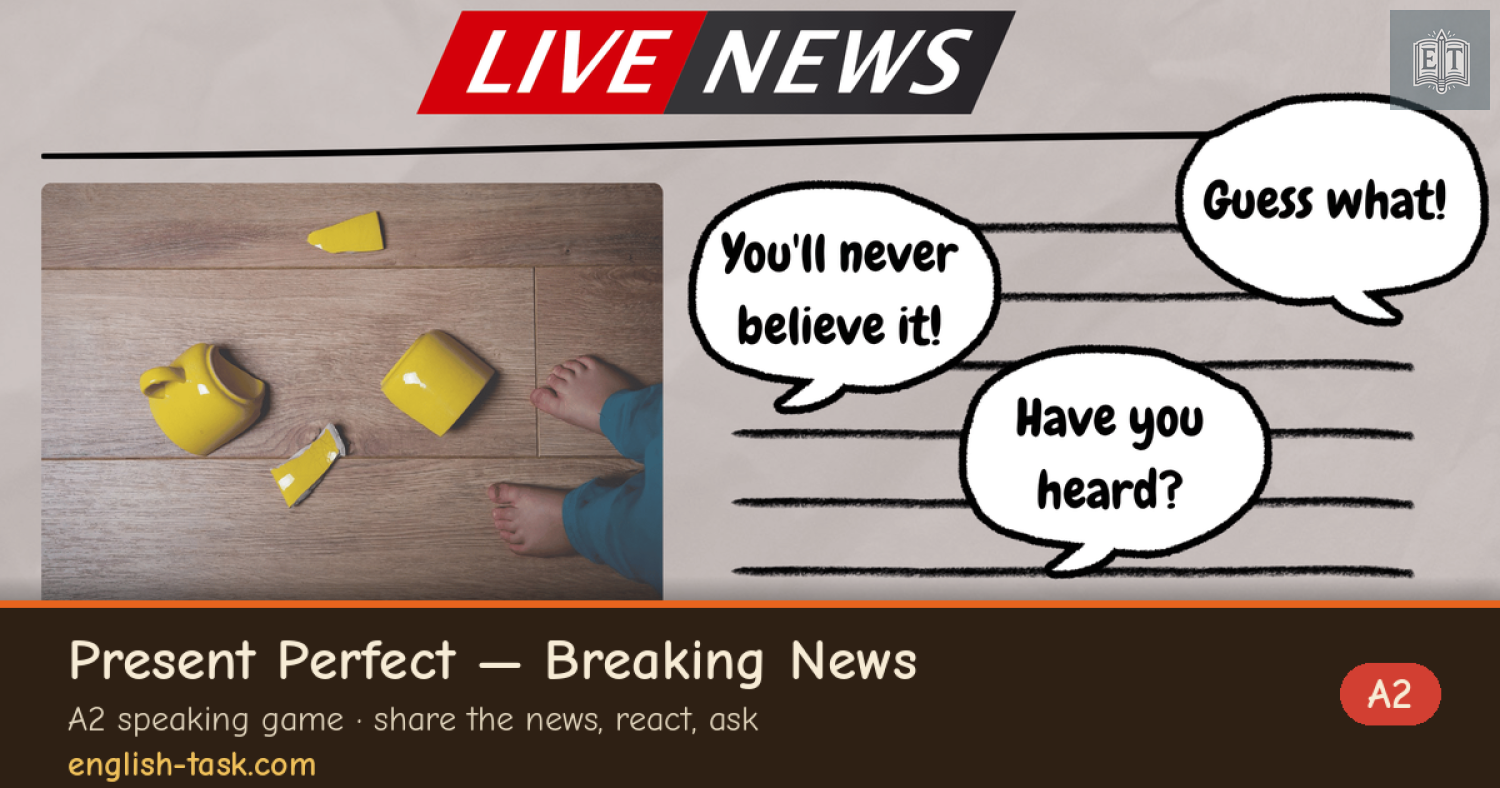 A2 Present Perfect Speaking Game - Breaking News