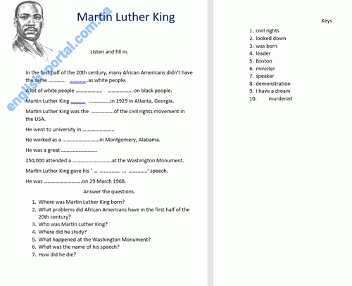Download Martin Luther King Worksheet