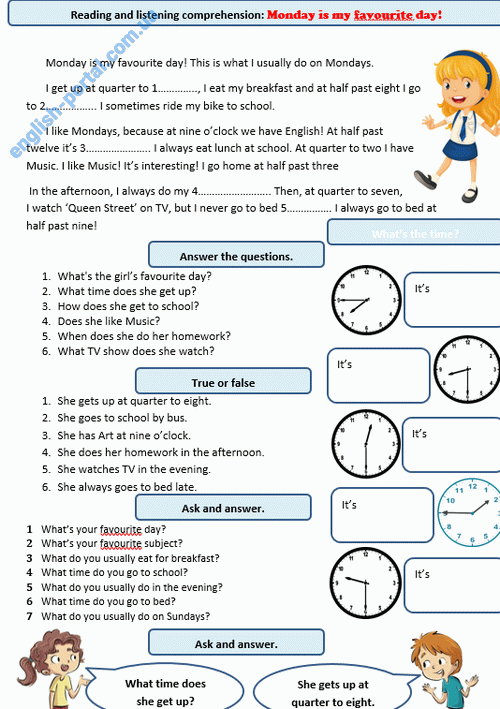 Download Monday is my Favourite Day Worksheet