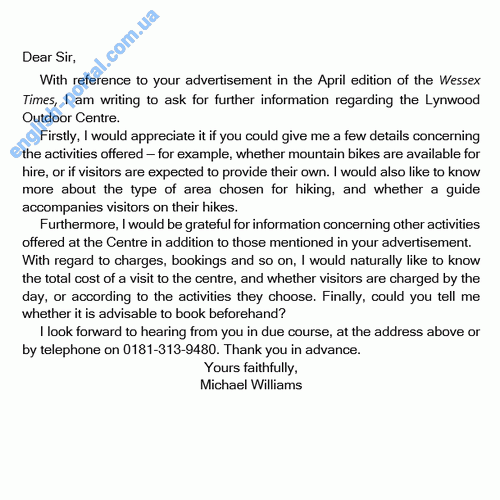 Download Sample Letter - Requesting Information About Outdoor Centre