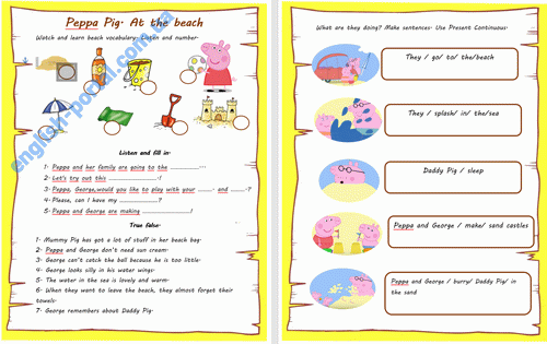 Download Peppa Pig At the Beach Worksheet