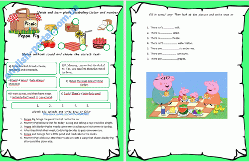 Download Peppa Pig Picnic Worksheet