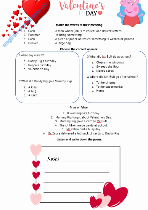 Download Peppa Pig Valentine`s Day Worksheet