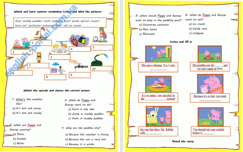Download Peppa Pig Very Hot Day Summer Vocabulary Worksheet