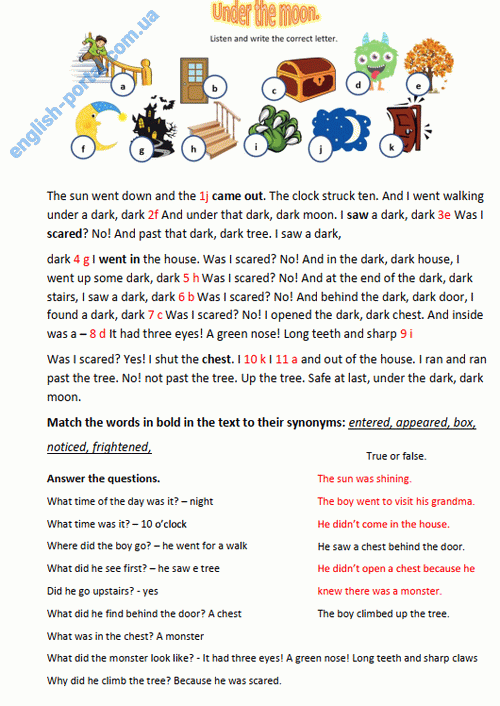 Download Scary Halloween - Story for Kids - Under the Moon Worksheet keys